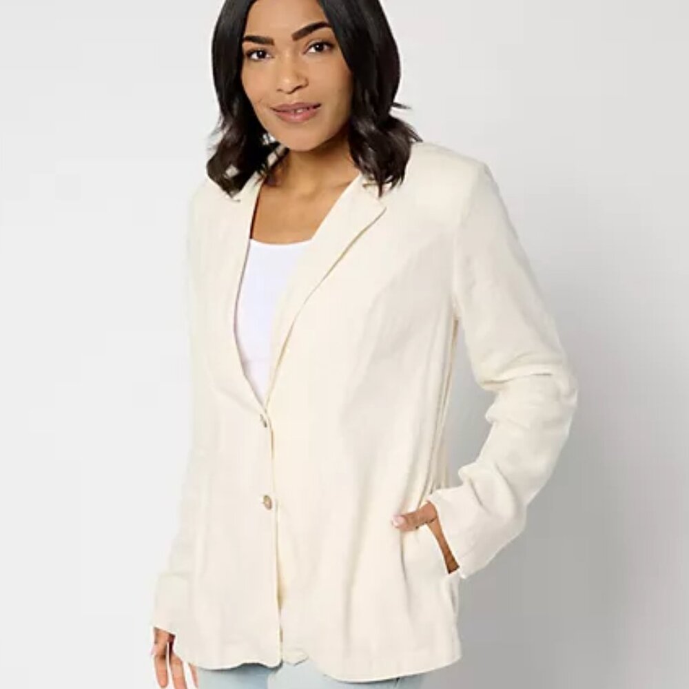 Denim & Co. Naturals Linen Blend Blazer Natural XS XL Lightweight Jacket